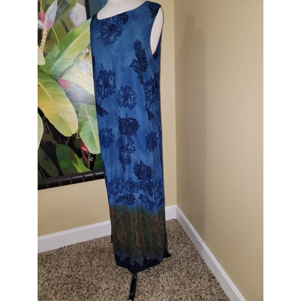 Maren Medium Vintage Tropical Floral Blue Ombre Maxi Dress 90s Grunge Boho Chic